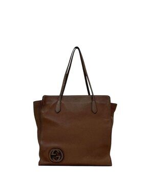 Gucci Tote Brown Interlocking Leather Logo Gray